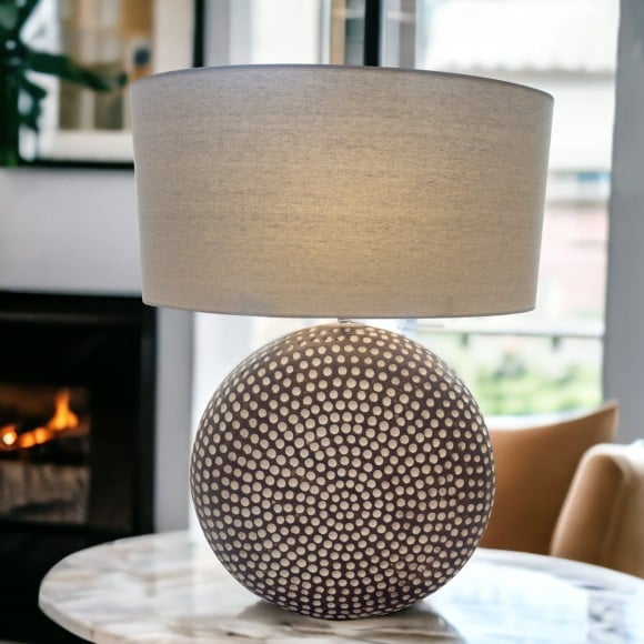 Neutral Textured Round Table Lamp 
