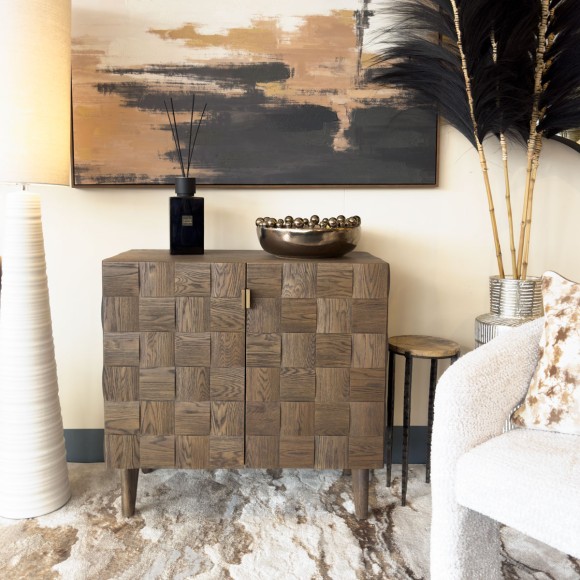 Oak Wood 3D Parquet 2 Door Cabinet