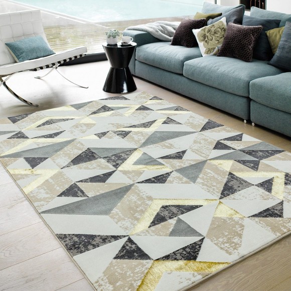 Black & Gold Diamond Print Rug - 160x230cm