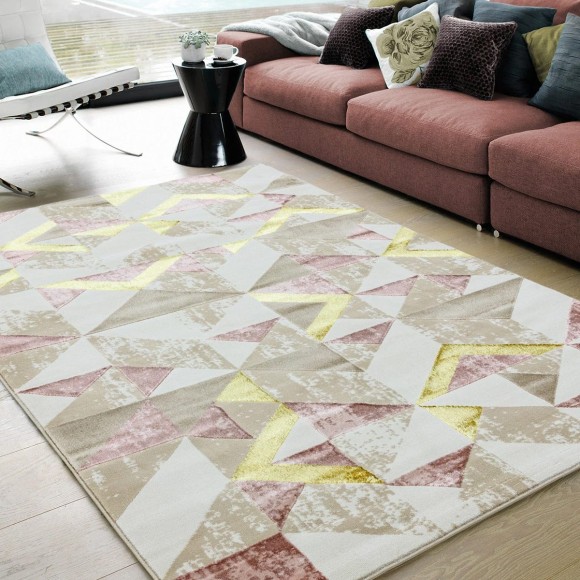 Pink & Gold Diamond Print Rug - 160x230cm