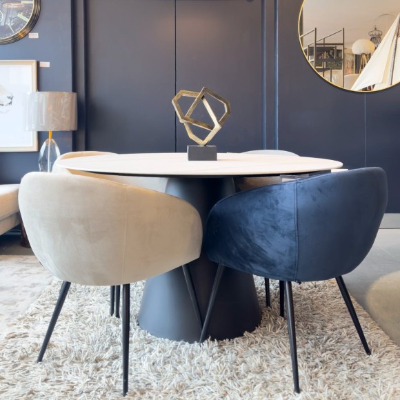 Circular Faux Marble & Black Dining Table 