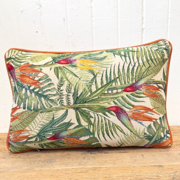 Beige Tropical Print Rectangular Cushion - 35x50cm