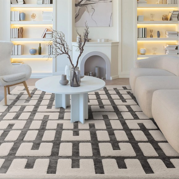 Abstract Monochrome Hi Pile Rug - 120x170cm