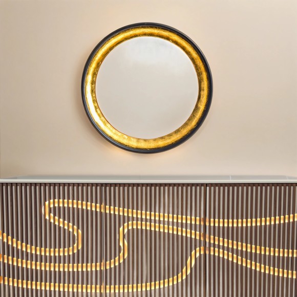 Black & Gold LED Lit Mirror - Circular 