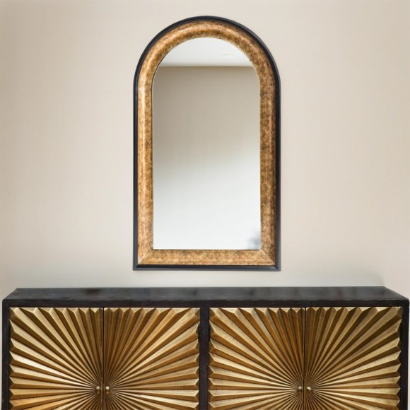 Black & Gold LED Lit Mirror - Arch 