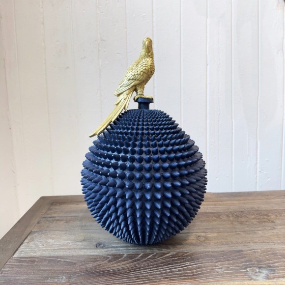Navy Spiked Jar with Gold Parrot Decoration