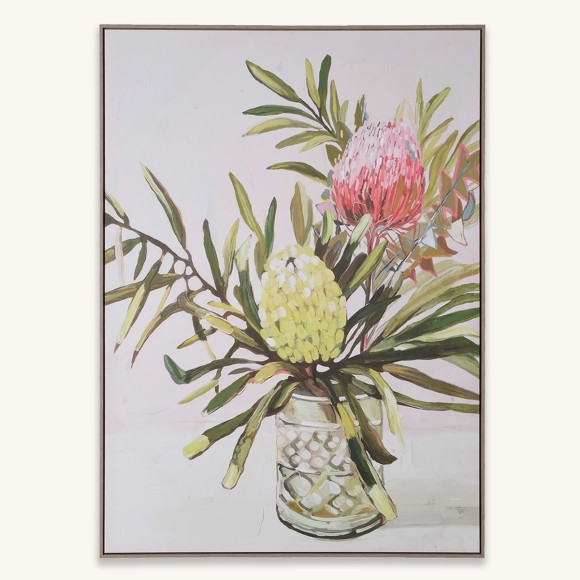 Pink & Green Flowers in Vase Canvas