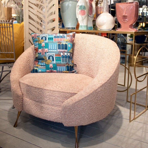 Blush Borg Curved Tub Chair