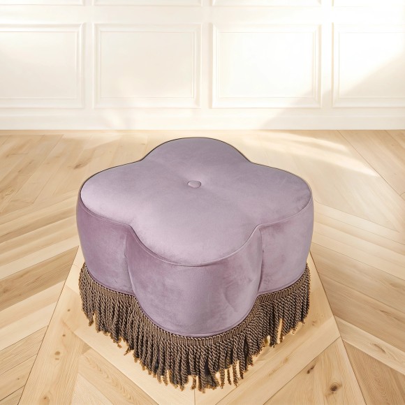 Pink Velvet Fringed Footstool