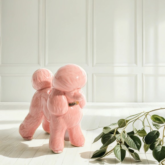 Pink Ceramic Poodle Candleholder 