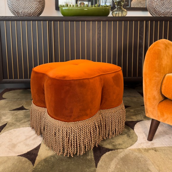 Rust Velvet Fringed Footstool