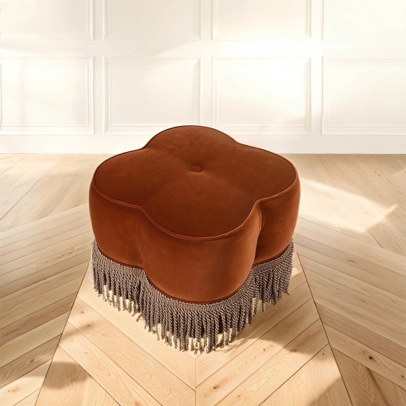Rust Velvet Fringed Footstool