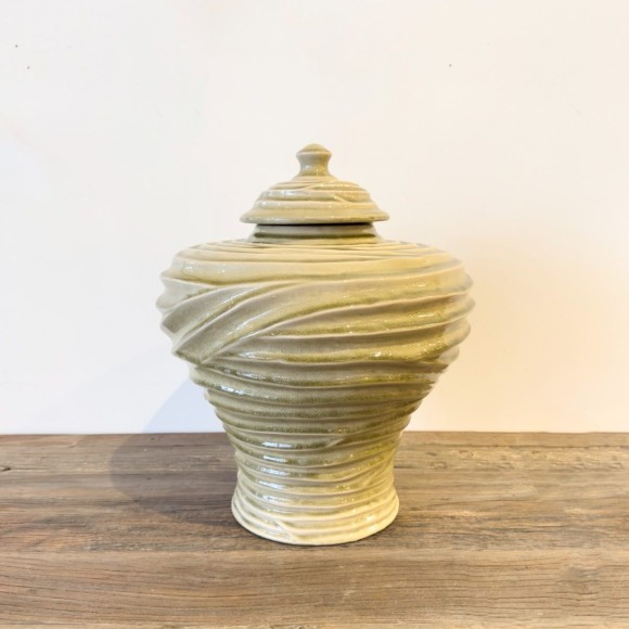 Sage Green Linear Lidded Jar - Large