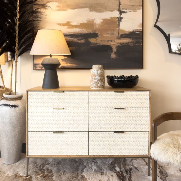 Scalloped Bone & Mango Wood Chest of Drawers