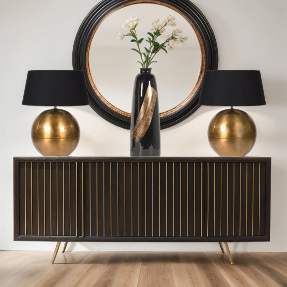 Black Pine & Oak Slatted Sideboard