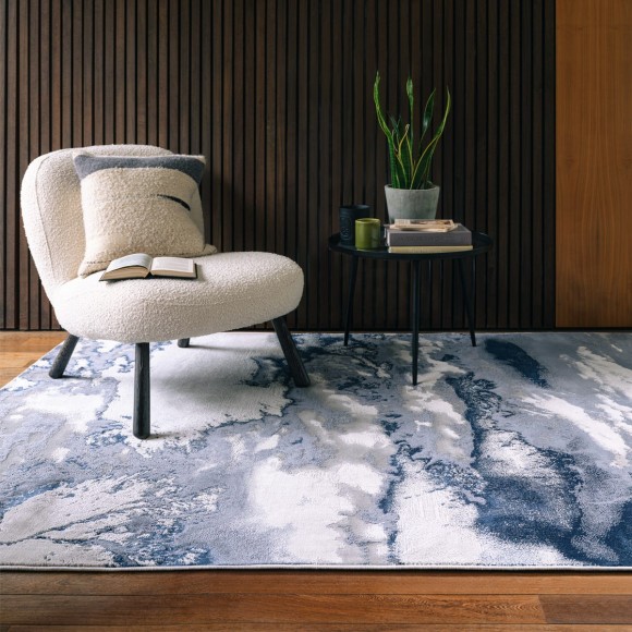 Metallic Blue & Silver Marble Rug - 160x230cm 