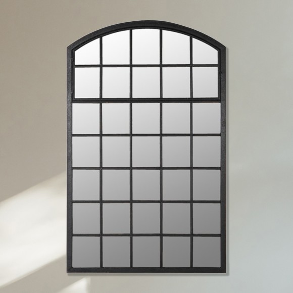 Tall Arched Top Black Grid Mirror