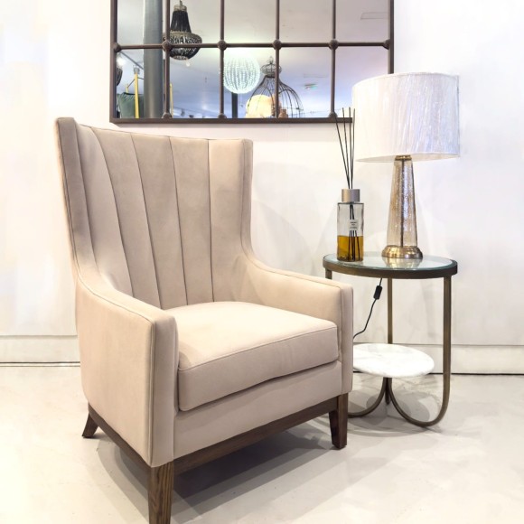 Taupe Velvet High Back Occasional Chair