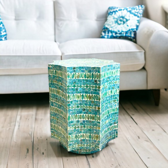 Teal Decorative Mosaic Tile Stool 