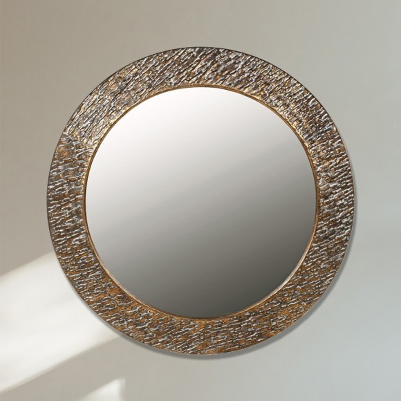 Textured Gold Frame Round Mirror