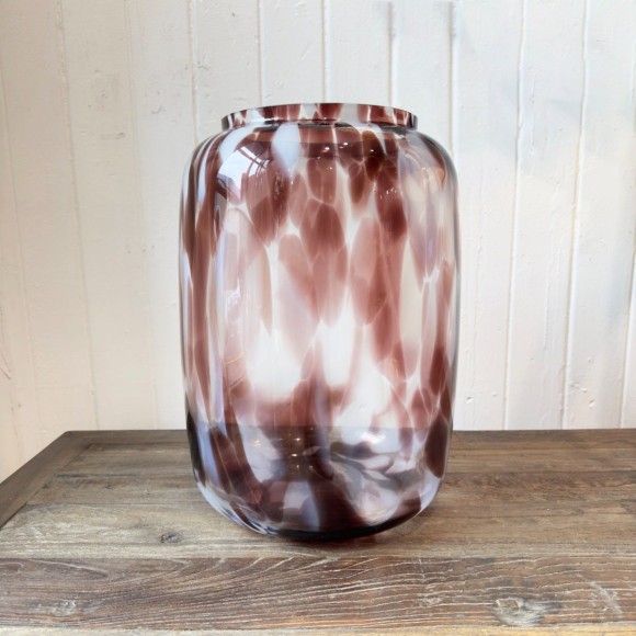 White & Brown Speckled Glass Vase - Large 