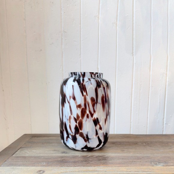 White & Brown Speckled Glass Vase - Small 