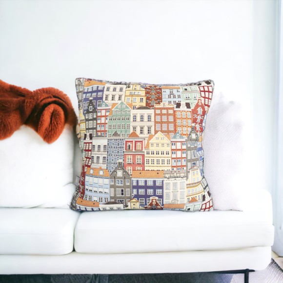 Townhouse Print Cushion - 43x43cm 