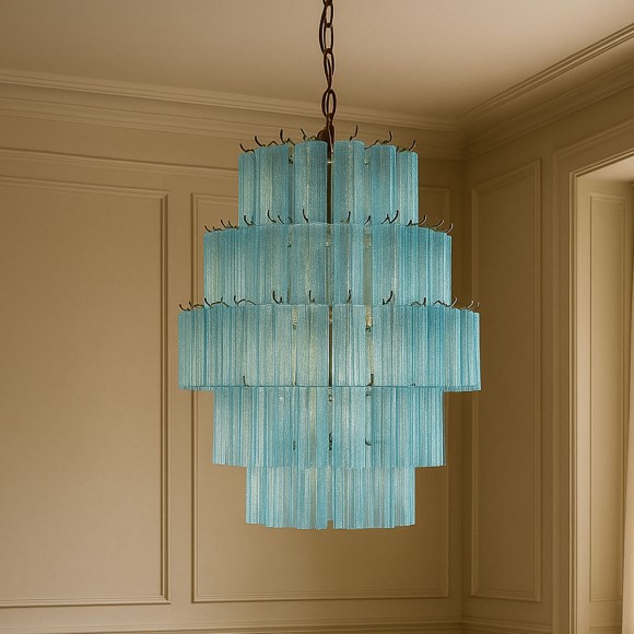 Turquoise Tiered Glass Chandelier - Large