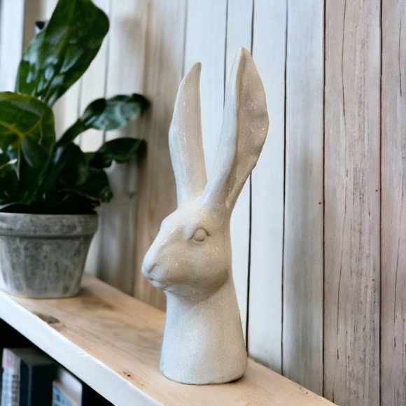Ivory Glossy Bunny Head Sculpture