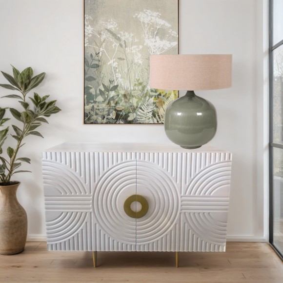 White & Gold Circular Pattern Sideboard 