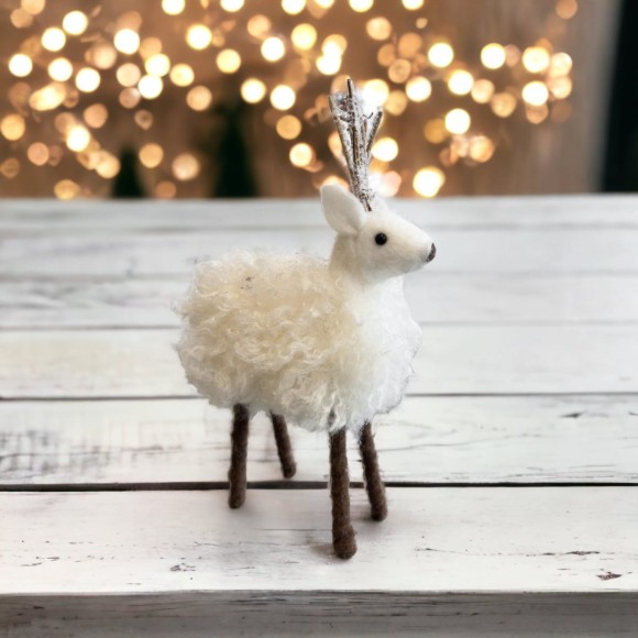 Fluffy Twig Standing Deer - White 