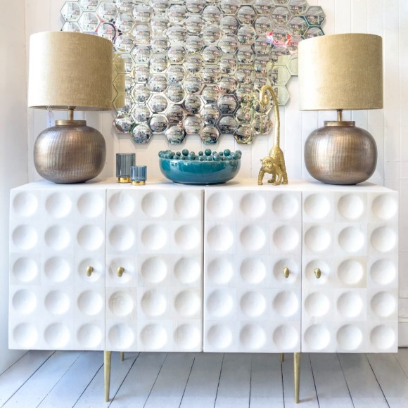 White Mango Wood & Gold Dimpled Sideboard