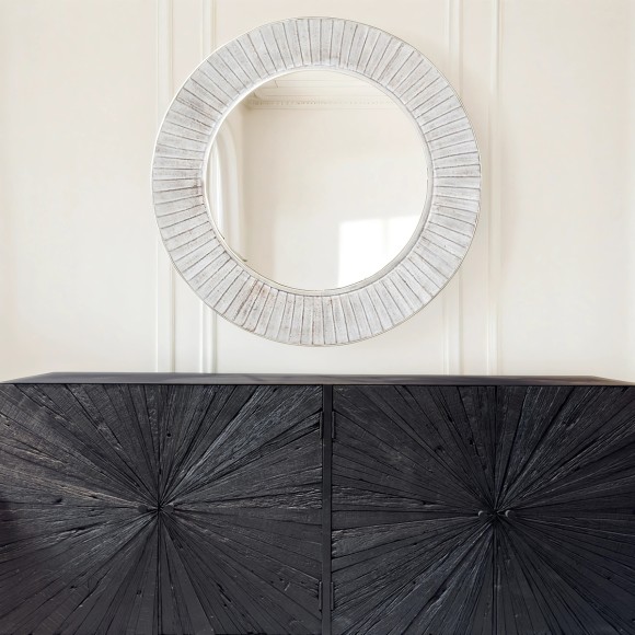 White Wash Wooden Frame Circular Mirror 