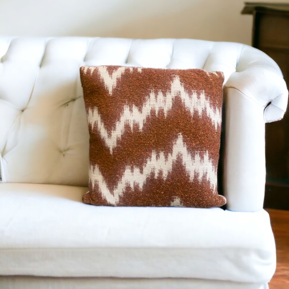 Rust & Cream Zig Zag Cushion - 43x43cm 