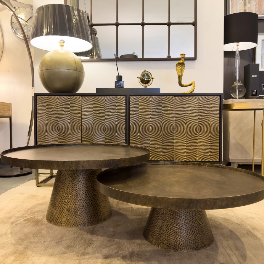 Circular Antique Bronze Coffee Tables Set Of 2