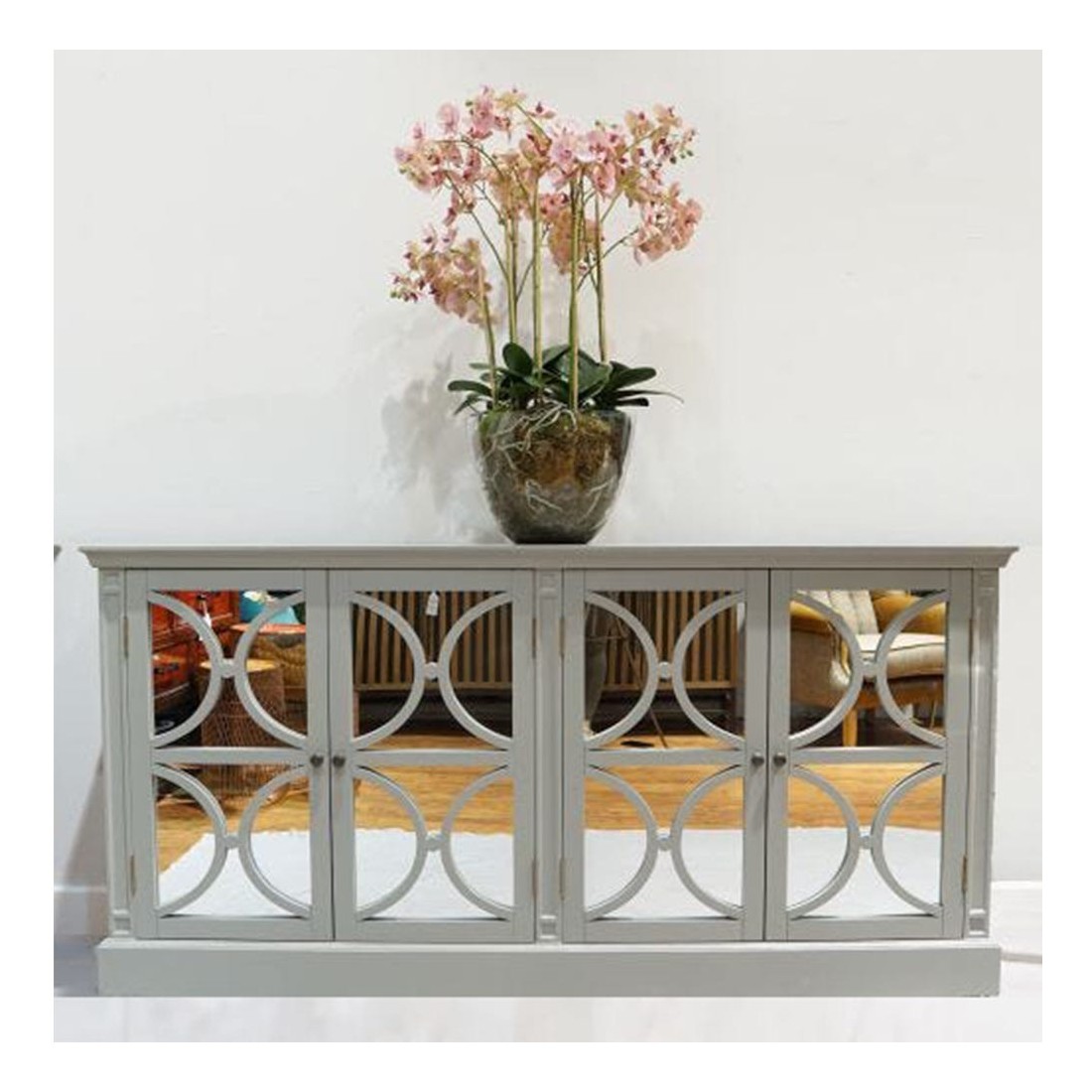 Grey 4 Door Mirrored Sideboard