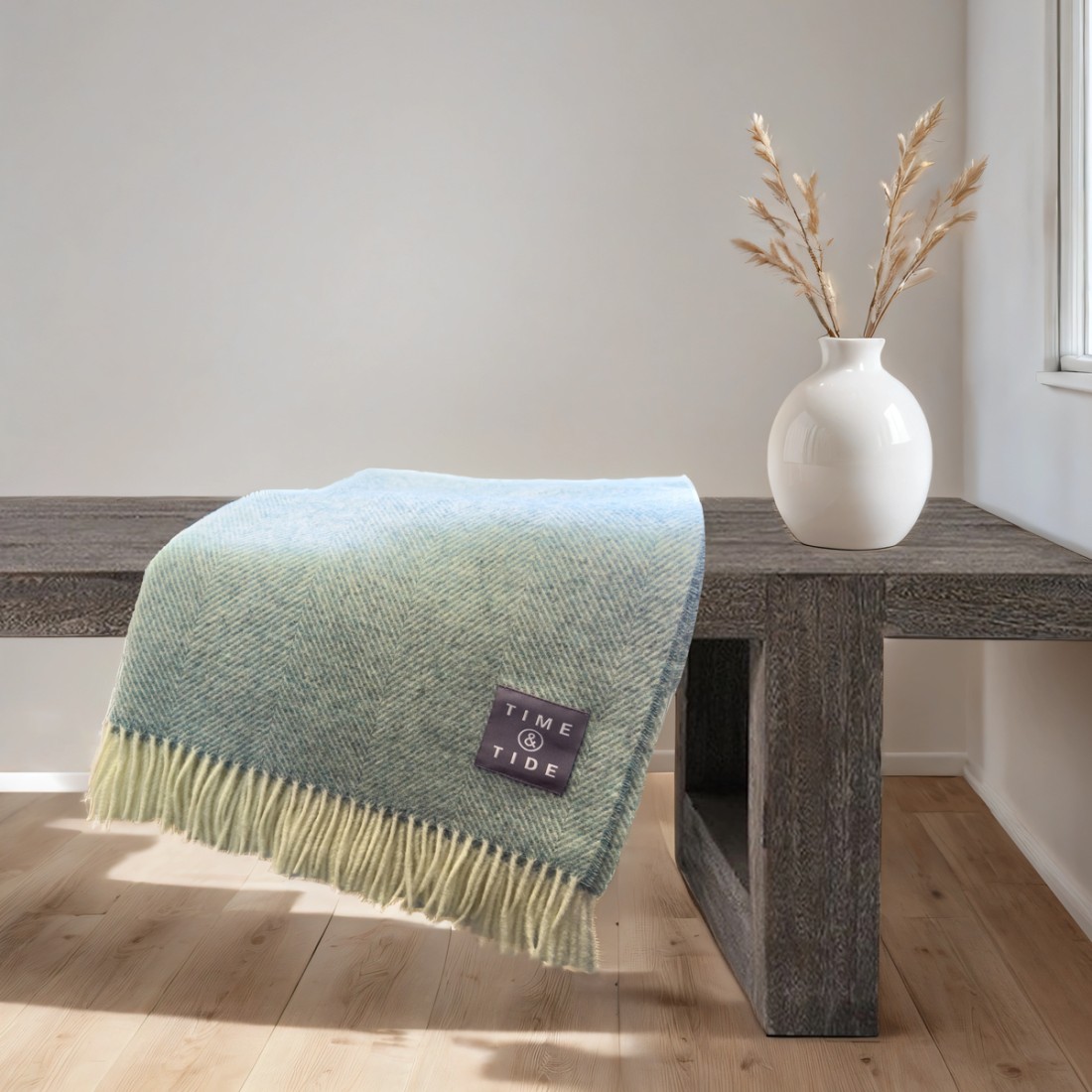 Duck Egg Throw Herringbone Shetland Wool Time & Tide