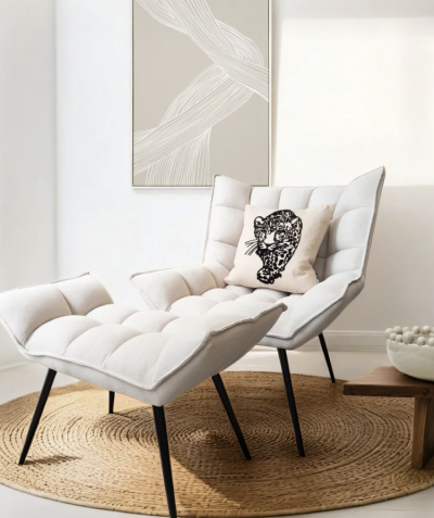 The Neutral Padded Lounge Chair & Footstool: Relax in Style