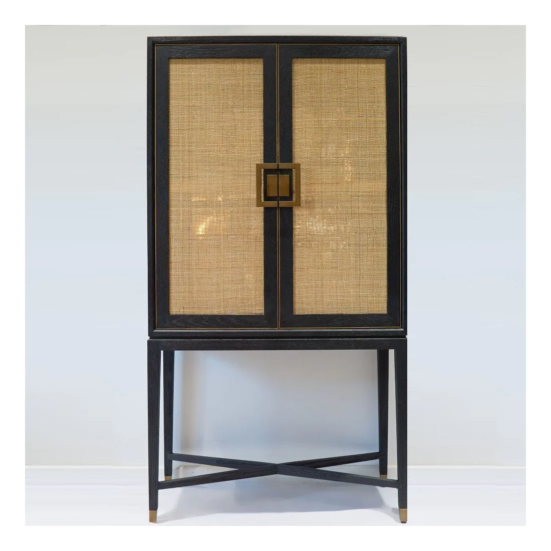 Natural Rattan Black Wood Cabinet Time Tide