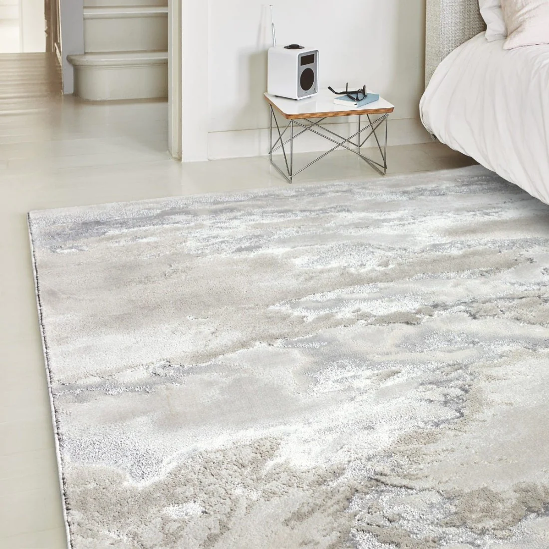 Marbled White Silver Metallic Rug 160x230cm Time Tide
