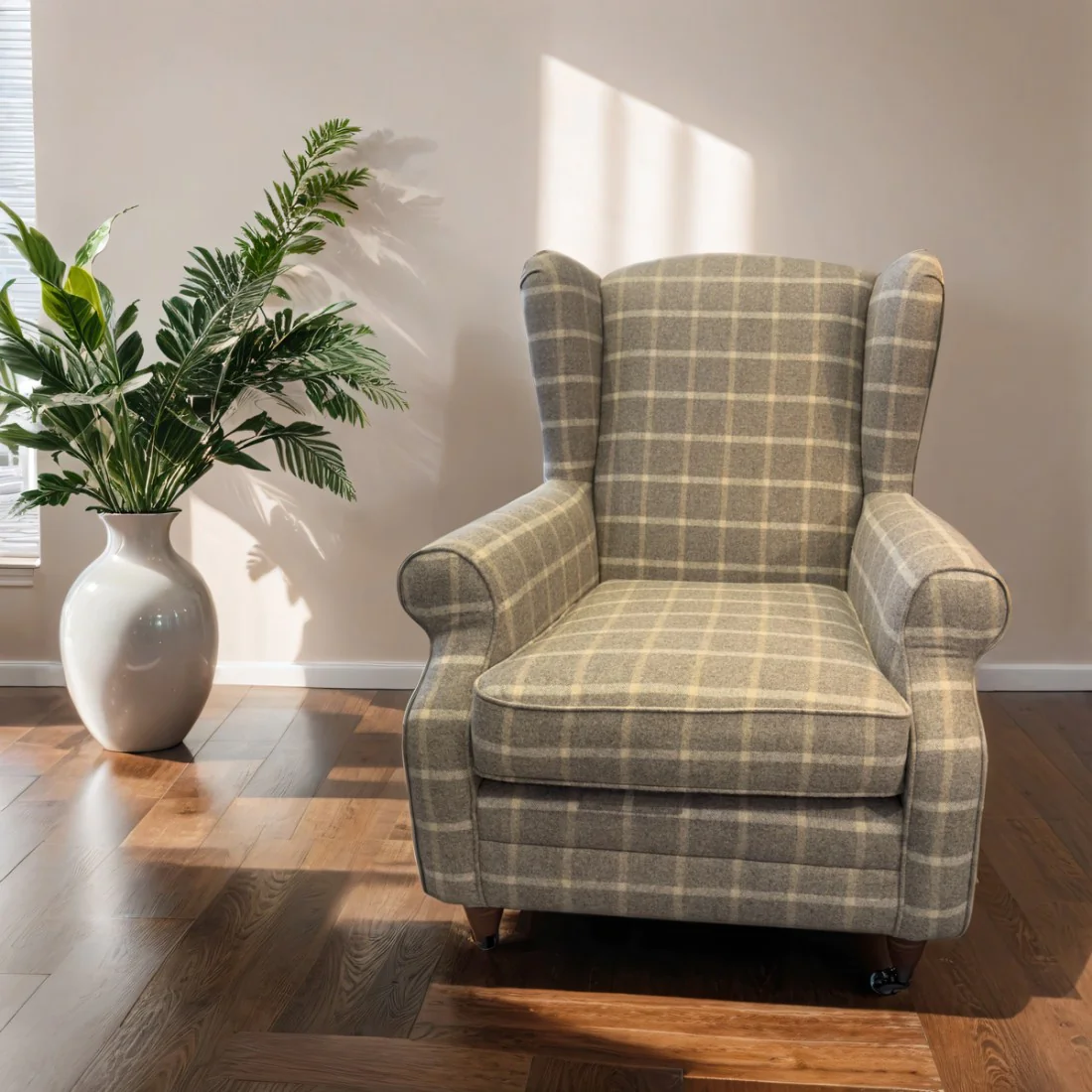 Elise Winged Grey Check Armchair Time Tide