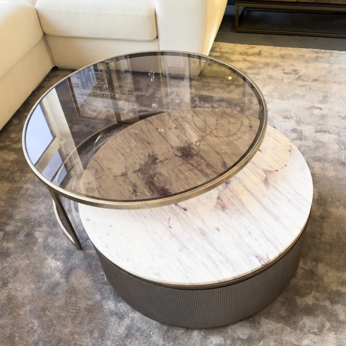 Antique Gold Marble Nesting Coffee Tables Set of 2