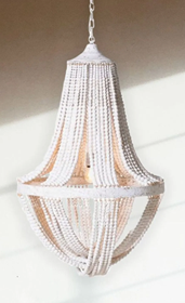 white wooden beaded chandelier