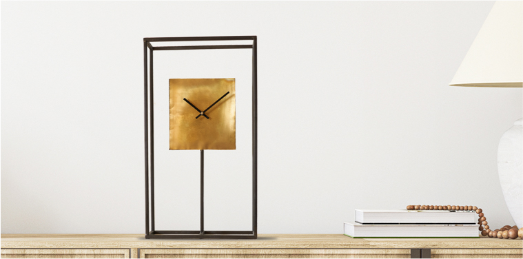 gold and black square frame clock