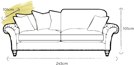 specification drawing of dale large sofa with dimensions 