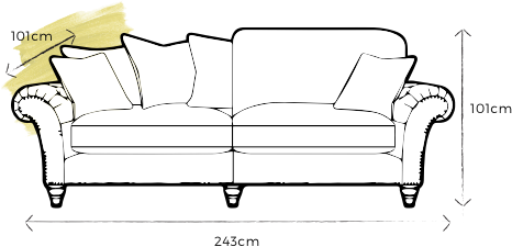 specification drawing of dale extra large split sofa with dimensions 
