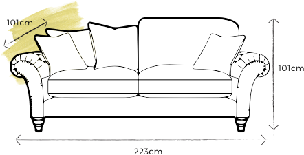 specification drawing of dale extra large sofa with dimensions 