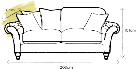 specification drawing of dale medium sofa with dimensions 