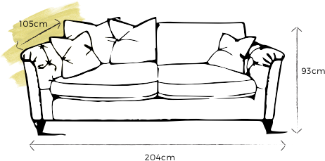specification drawing of emilia medium sofa with dimensions 