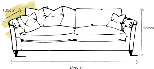 specification drawing of emilia extra large sofa with dimensions 